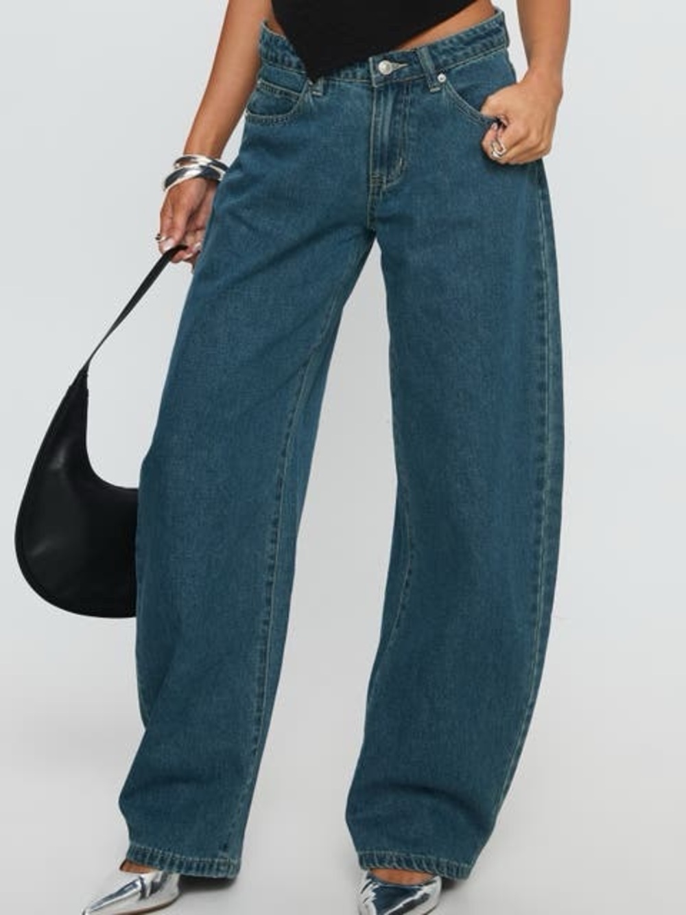 Edikted Wide-Leg High-Rise Jeans in Dark Blue